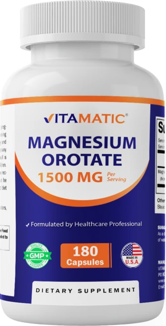 비타매틱 마그네슘 오로테이트 - 마그네슘 오로테이트 1500mg으로부터 마그네슘 90mg 제공 - 180캡슐, 1개, 180회분 - 쿠팡
