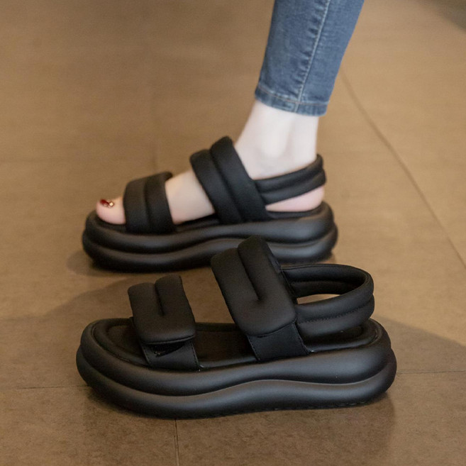 스타일닥터 여성샌들 여름 쿠션 두툼한 통굽 샌들 스트랩 데일리 캐주얼 비치 슬리퍼 키높이 신발