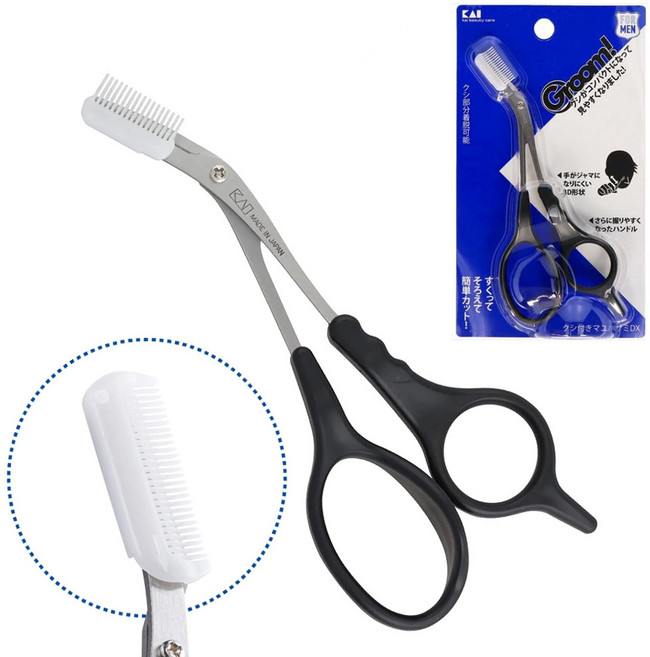 카이 Groom 남성 빗달린 눈썹가위, 1개, 블랙 손잡이