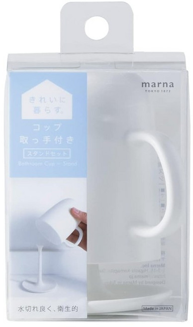일본 마나 marna 욕실 컵홀더 세트 화이트 스탠드형 인테리어 W611W, 칫솔 컵 손잡이포함, 1개, 손잡이달린 화이트컵세트