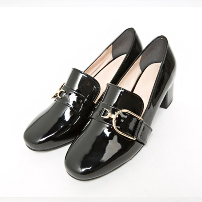 가이아슈 여성용 골드버클 로퍼 힐 펌프스 5cm