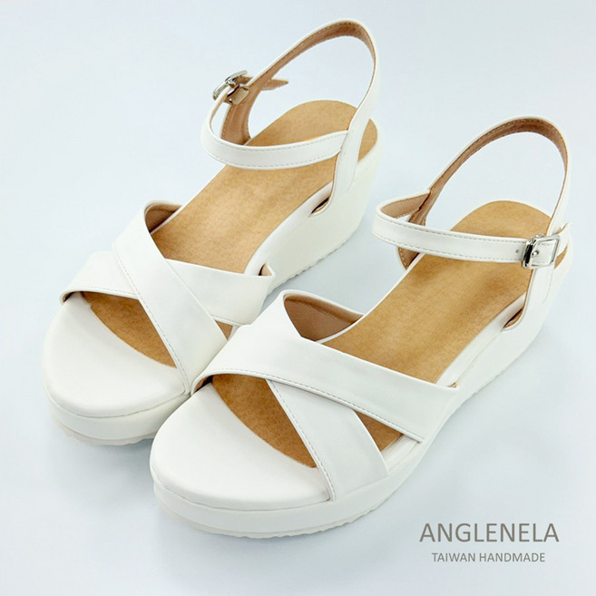 ANGLENELA 女士坡跟涼鞋 台灣手工, A137 白, 22.5