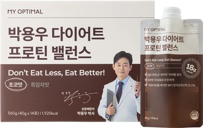 마이옵티멀 박용우 다이어트 프로틴 쉐이크 초코 식사대용, 14개, 40g - 쿠팡
