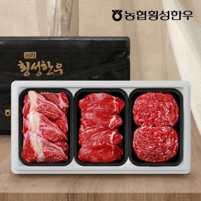 기타 [농협횡성한우] 1등급 프리미엄 횡성한우선물세트 1.2kg (등심+안심+불고기), 1박스
