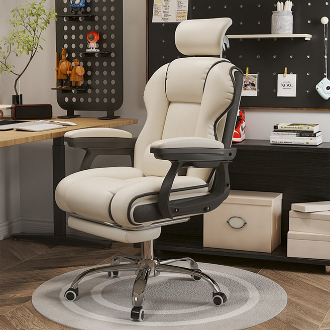 게이밍 의자 의자 각도 조절 목베게 허리 베개 페달 사무용 의자, 베이지