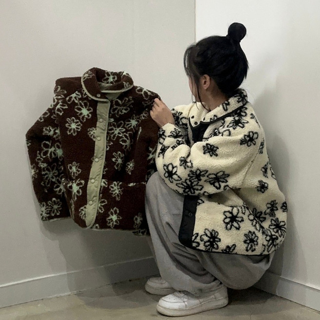 [DND] 리버시블 플라워 양털 뽀글이 덤블 점퍼 자켓 후리스 하이퀄리티 양면 착용 T136