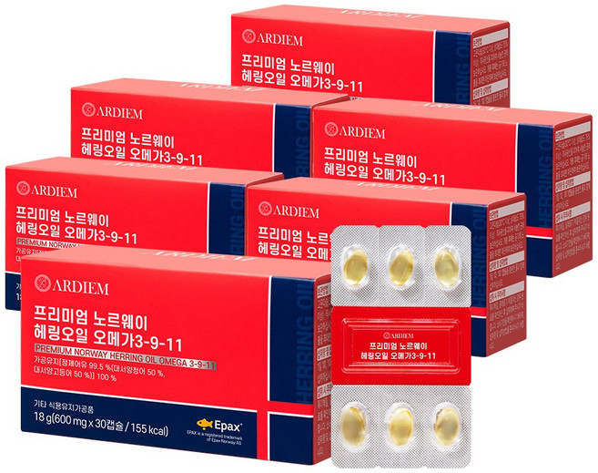 아르디엠 프리미엄 노르웨이 헤링오일 오메가 3-9-11 18g, 6박스, 30캡슐