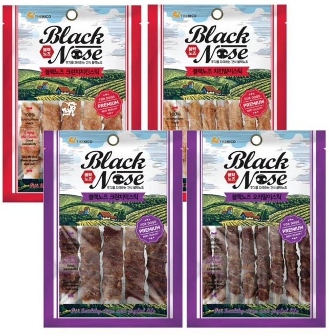 블랙노즈 4종 5p 12p 크런치 치킨 오리 치킨말이스틱 오리말이스틱 강아지 껌 간식, 치킨말이스틱 12p, 3개