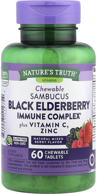 네이쳐스트루스 삼부커스 블랙 엘더베리 이뮨 컴플렉스 비타민C 아연 내추럴 믹스 베리 츄어블 60정, 6개 - 쿠팡