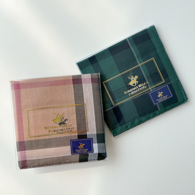 폴로손수건 2매 남자 손수건 남성 면 체크 신사 데일리 베이지 국내제조