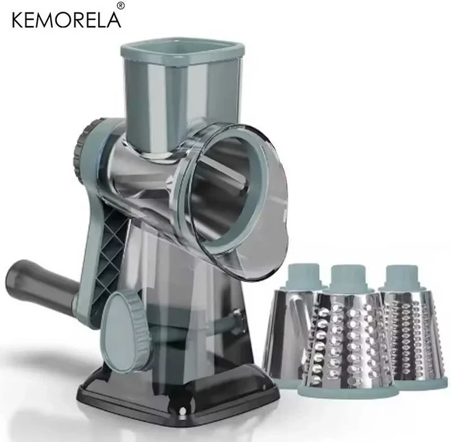 KEMORELA 3-in-1 회전식 치즈 강판(용기 포함) - 다기능 수동 식품 슬라이서 및 견과류 분쇄기 채소 마늘용, 03 Clear