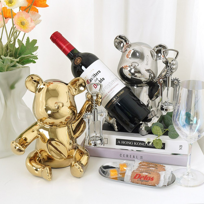 인테리어 소품 세라믹 곰돌이 와인랙 와인거치대 술병보관 25, 1개, 골드