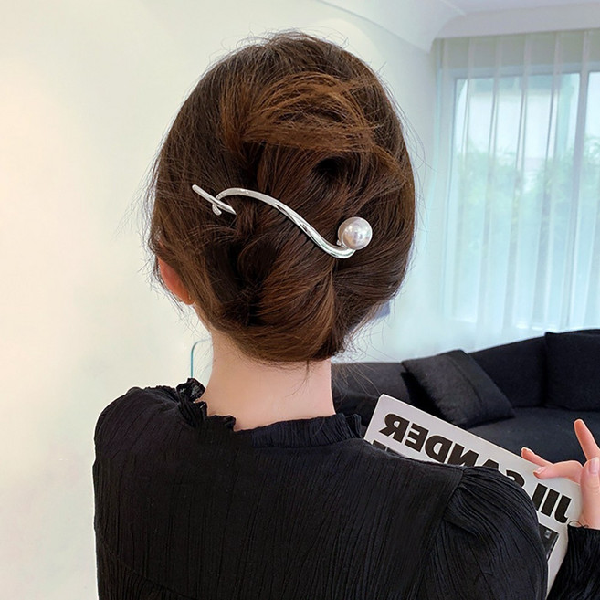 미다미 트위스트 진주 헤어핀 헤어비녀 반자동 수동핀(골드/실버)