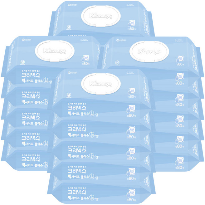 크리넥스 빅사이즈 물티슈 캡 80매 20개, 45g, 80개입
