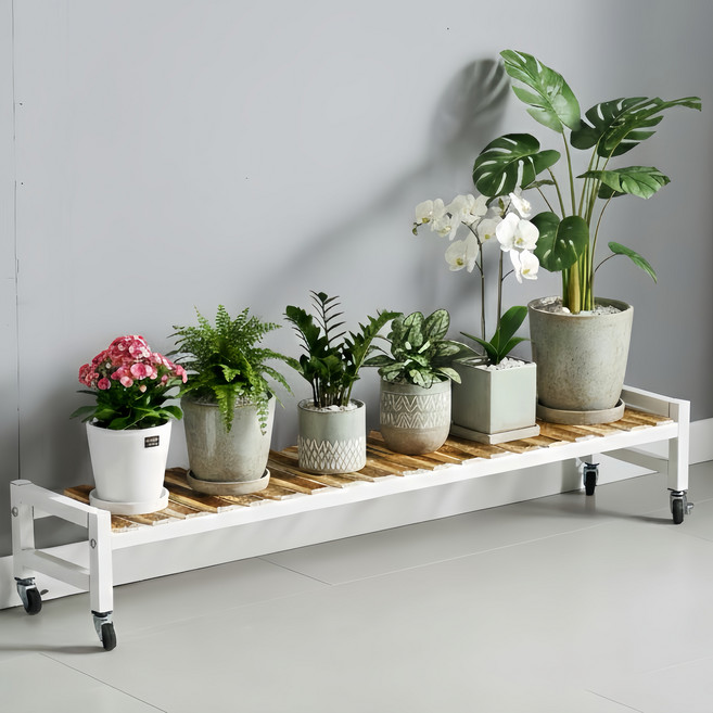 디원리빙 이동식 프리미엄 철제프레임 계단식 화분 정리 선반대, 화이트 120cm, 1단