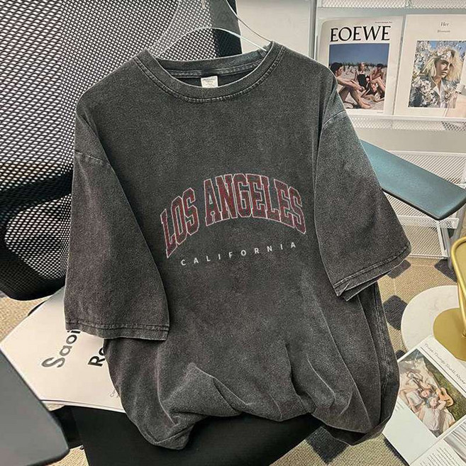 더벨러리 여성 피그먼트 워싱 반팔 티셔츠 BCT5025 루즈핏 오버핏 레터링 캐주얼