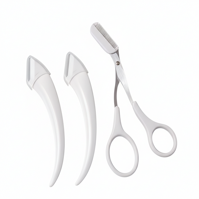 릭프리 눈썹정리세트 눈썹가위 눈썹칼, 1세트, 화이트