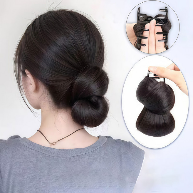 쓸리미너 집게핀 똥머리 로우빈 여성 올림머리 가발 집게핀, 1개, 블랙브라운