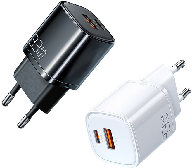 [맥도도] GaN PD3.0 PPS 33W 초고속 미니 2포트 멀티 충전기, 블랙, 1개