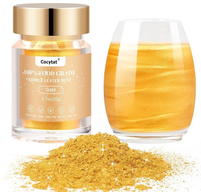 Cocytat 음료용 골드 식용 글리터 벌크 20g 19.8g(0.7온스) 푸드 파우더용 더스트 쉬머 식품 등급 칵테일용 초콜릿 케이크 장식 베이킹용 260746, 1