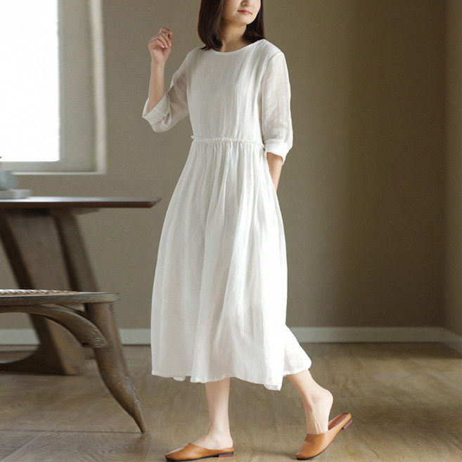 천하오 여성 면마 빅사이즈 여유핏 원피스 여름 L2774