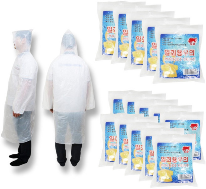 일회용 우의 백색 작업복 등산용 배달 비옷, 100개, 화이트(투명)