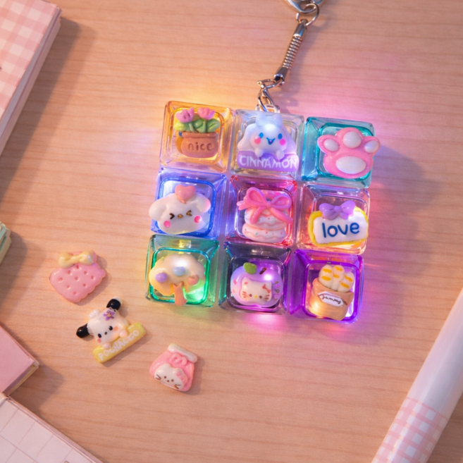 LED 레인보우 키캡 키링 딸깍이 + 데코 파츠 세트, 2.큐티세트, 1세트