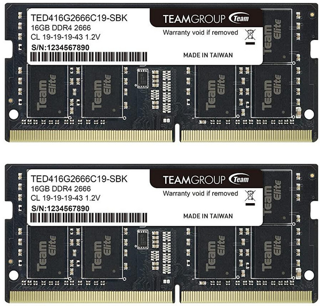 팀그룹 엘리트 DDR4 32GB 키트2 x 16GB 2666MHz PC421300 CL19 언버퍼링 비ECC 1.2V SODIMM 260핀 노트북 PC 컴퓨터 메모리 모듈 램, 32GB Kit (2x16GB)