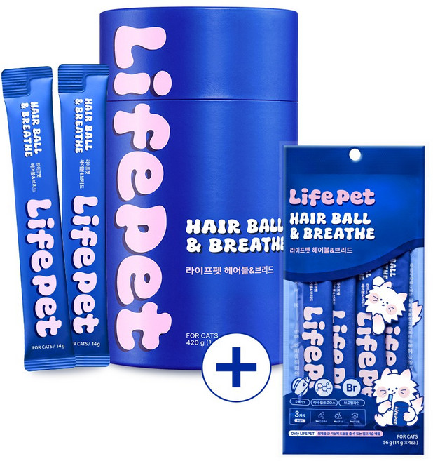 고양이 호흡기 헤어볼 제거제 30포 + 4포 라이프펫 헤어볼&브리드 짜먹는 액상고형 젤 겔 모발 배출 유도 구토 완화 노묘 간식, 1개, 34회분