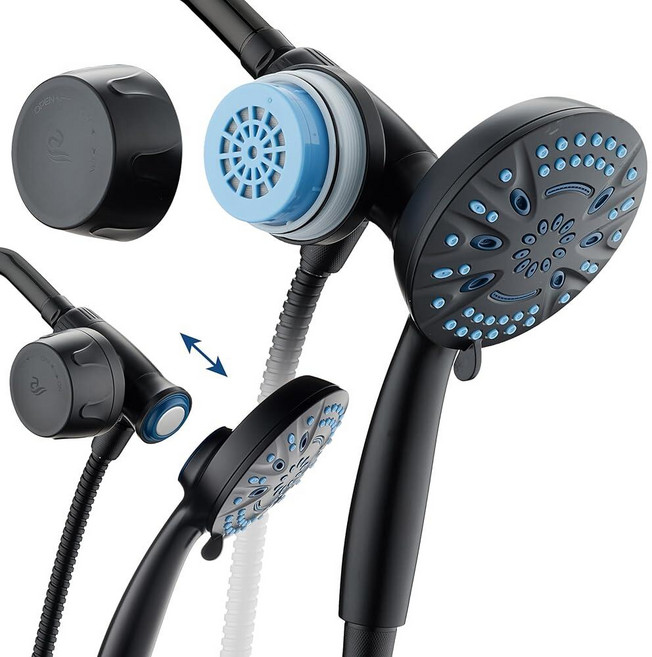 AquaCare Magneton 8-setting Magnetic Docking Hand Shower with Built-in Filter - On/Off Filtration, 샤워 필터 내장