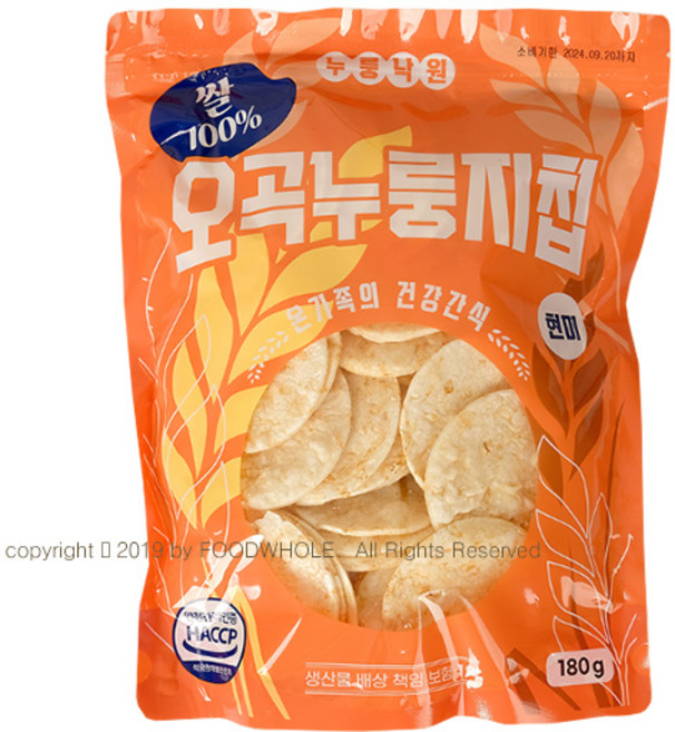 [푸드홀마켓] 누룽낙원 오곡누룽지칩 국내산 100%, 180g, 1개