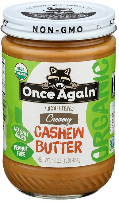 Once Again 유기농 크리미 캐슈 버터 473.2ml(16온스) - 무가당 - USDA 유기농 글루텐 프리 인증 비건 코셔 땅콩 프리 - 유리 병... (1병), Once Again 유기농 크리미 캐슈 버터, 473., 454g, 1개