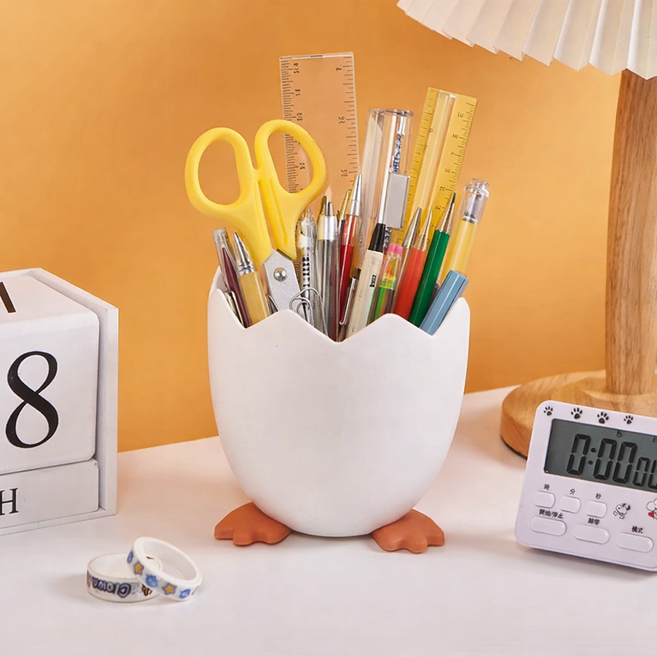 더하임 달걀 연필꽂이 펜꽂이 브러쉬통 미니휴지통 정리함, 1개, 화이트