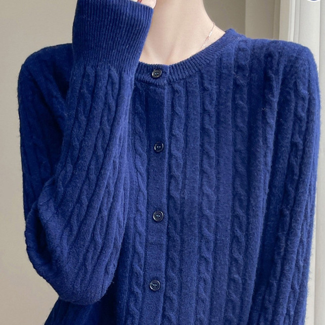 데일리쮸 여성 꽈배기 라운드 니트 가디건