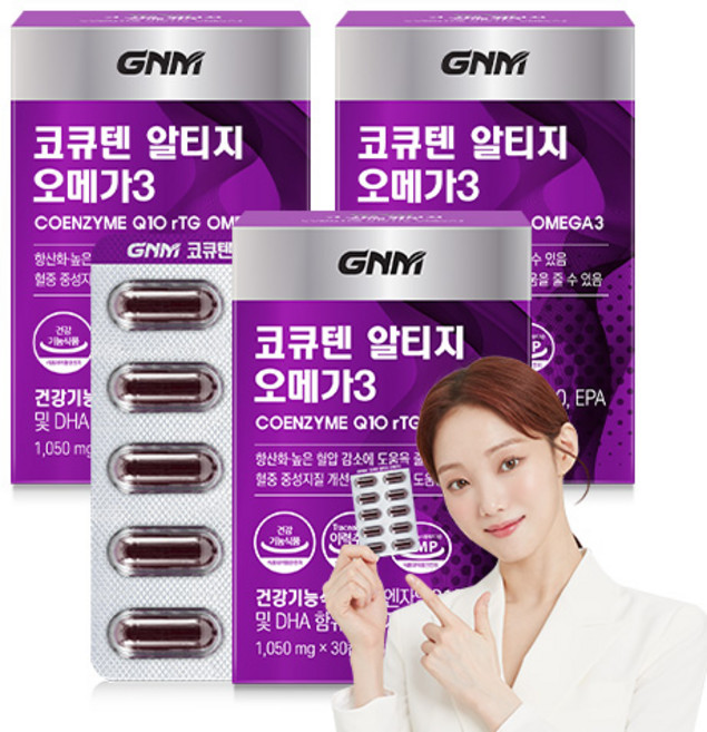 GNM 코큐텐 알티지 오메가3 / 코엔자임Q10 코엔자임큐텐 rTG, 30정, 3개