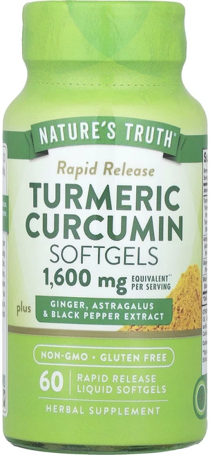 Nature's Truth 강황 커큐민 생강 황기 및 흑후추 추출물 함유 속방형 액상 소프트젤 60정, NaturesTruth강황커큐민생강황기및흑후추추출물함유, 1개 - 쿠팡
