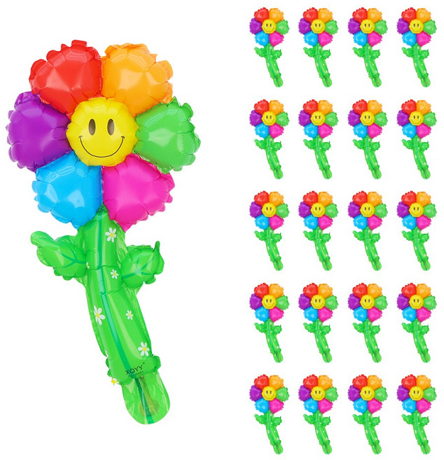 파티짱 스마일 데이지 꽃 송이 세트 20개입 스틱 막대 풍선, 1개, 레인보우(20개입)