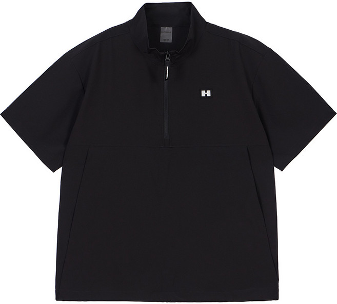 험머 남성 와펜 로고 쿨링 우븐 하프집업 반팔 아노락 자켓 블랙