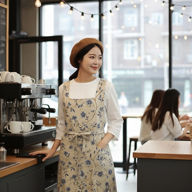 이지오 꼬띠지앙 원피스 린넨 앞치마 롱 카페 예쁜 바리스타 어린이집 에이프런 마가렛 버터, 1개