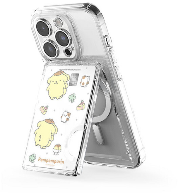 산리오 패턴 투명 마그네틱 멀티 스탠드 카드지갑(맥세이프 호환), 1개, 블럭_폼폼푸린