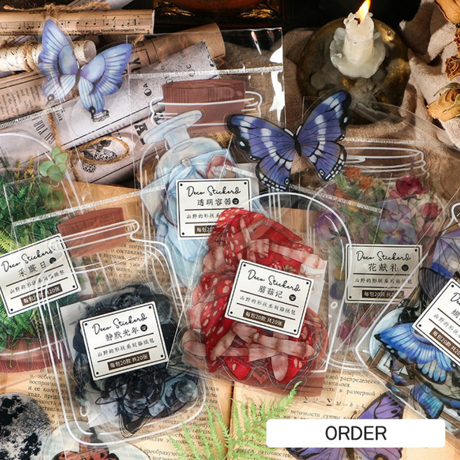 달 버섯 나비 꽃 투명 필름 압화 감성 스티커 팩 다꾸, 5. 버섯박물관