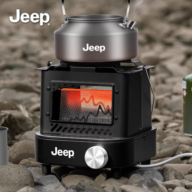 Jeep 휴대용 불멍창 가스난로 캠핑 낚시 부탄 이소가스 히터 야외 스토브 난방 불멍, 본품