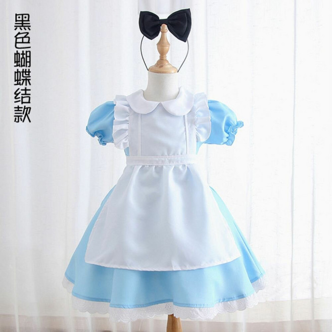 女僕裝兒童版 藍色女僕服裝 蝴蝶結髮箍