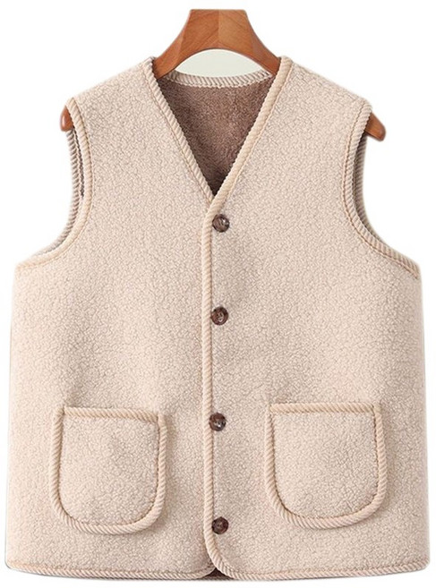 여성용 두꺼운 조끼 보온 내복 플리스 가을겨울 엄마 베스트 조끼 세련된 인조 양털 N-0049