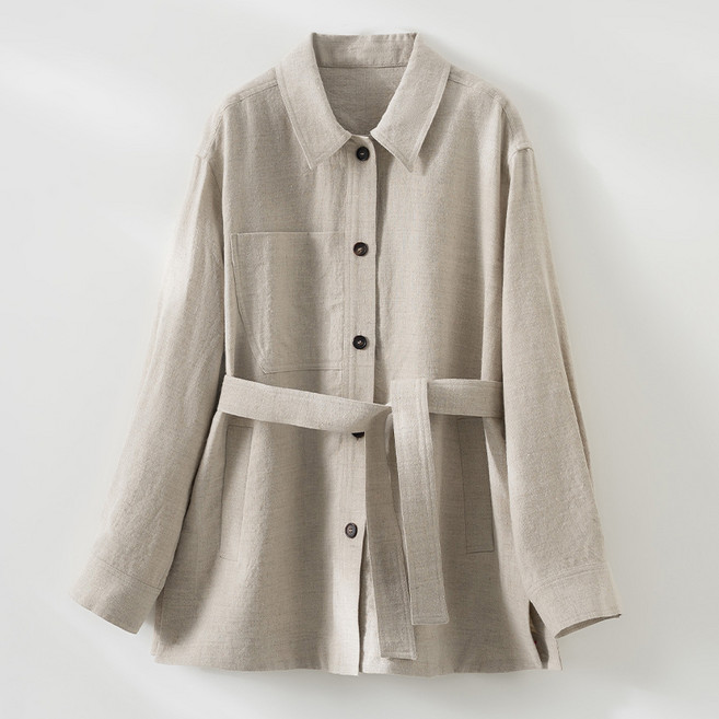 【輕奢顯瘦】亞麻襯衫 襯衫外套 女式襯衫 休閒襯衫 氣質襯衫 寬鬆版型 繫腰帶設計 高級感通勤 26春季新款