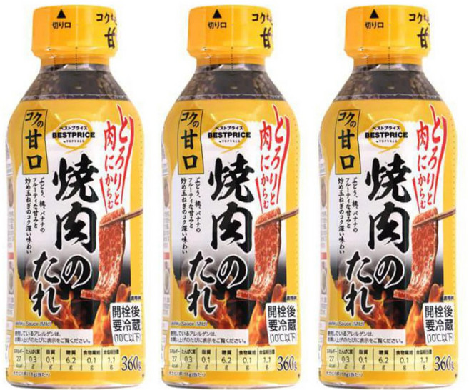 일본 이온몰 Best Price 야끼니꾸 타레 달콤한 맛, 3개, 360g