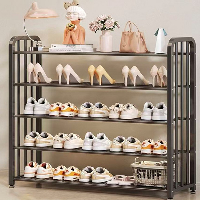 SeekFun 현관 신발장 접이식 철제 신발정리대 5단 6단 초강력 내하중 구조 블랙 화이트 80cm 100cm, 1개, 블랙 100 5단