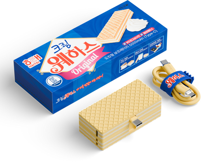 웨하스 도킹형 보조배터리 5000mAh, 크림(c타입)