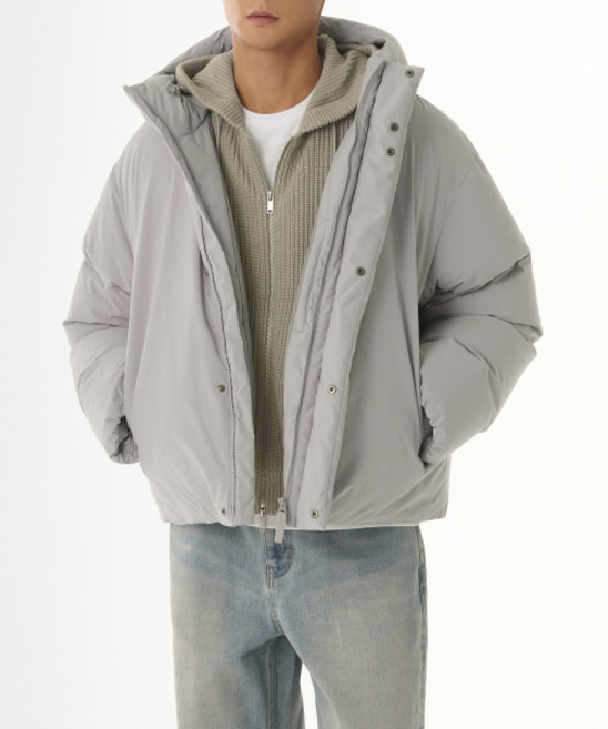 무신사스탠다드 미니멀 후디드 다운 숏 패딩 재킷 라이트 그레이 1630698