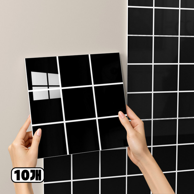 에이제이케이 붙이는 벽지 폼블럭 데코 대리석 타일시트지, 10개, 체크 블랙
